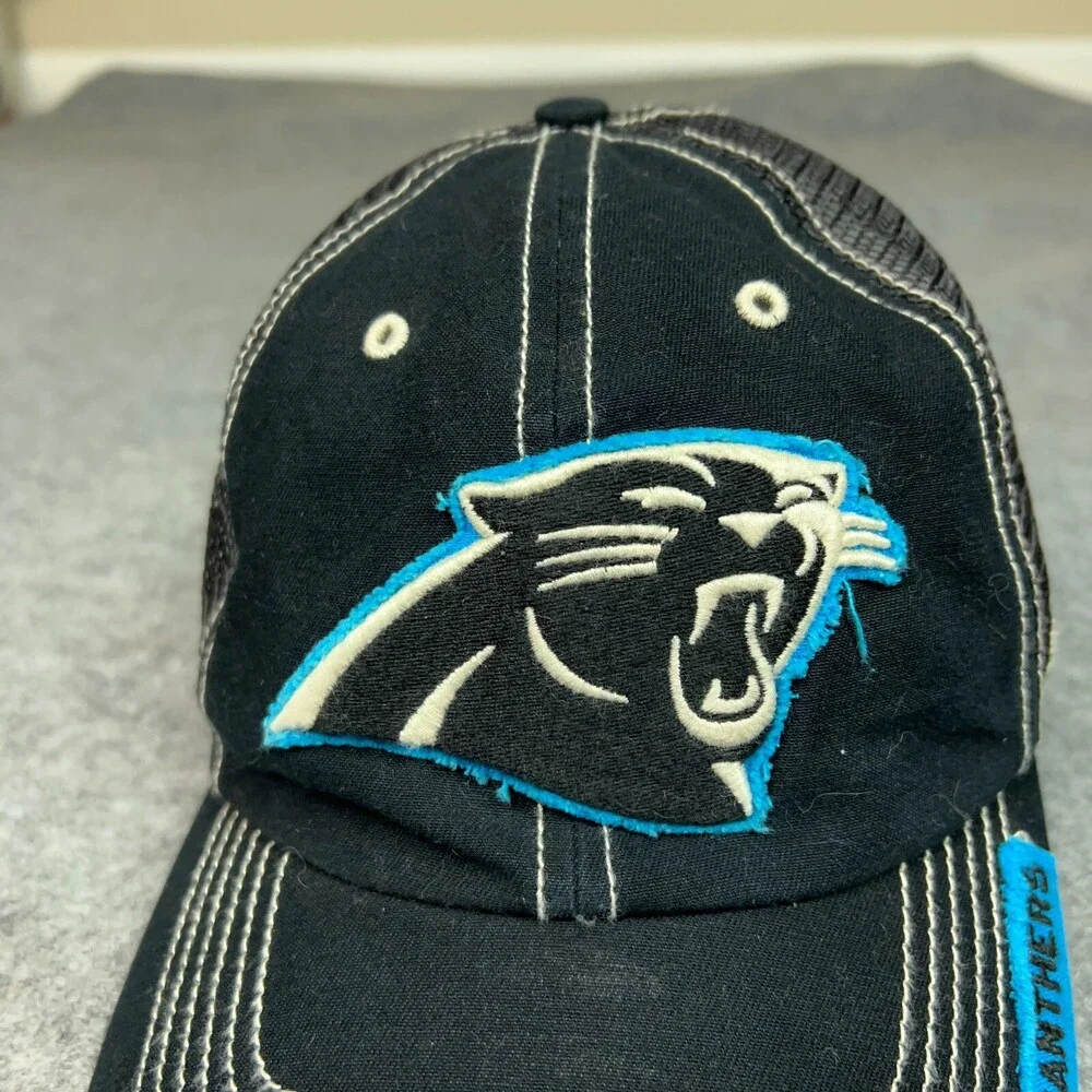 Carolina Panthers Mens Hat Cap Snapback Black Blue Trucker Mesh‎ Retro Football
